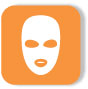 Orange box with a masked face in the mddile 