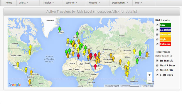 Screen From The CAP Travel Risk Portal Showing The Traveler Heat Map Feature
