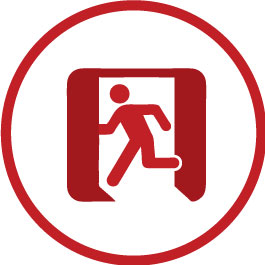 Red Stick Figure Person Running Through A Doorway