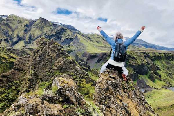 Woman hiking on mountain