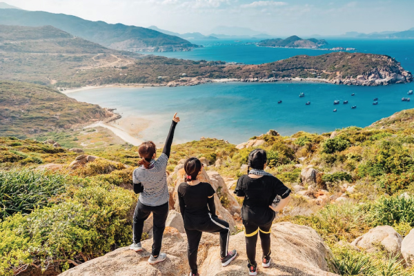 Three women on a hike