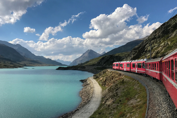 Train by the water