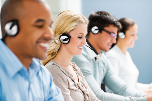 Many people working at a call center